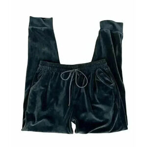 Velveteen Dark Blue Jogger Pants LARGE Stretch Drawstring Elastic Waist Women's